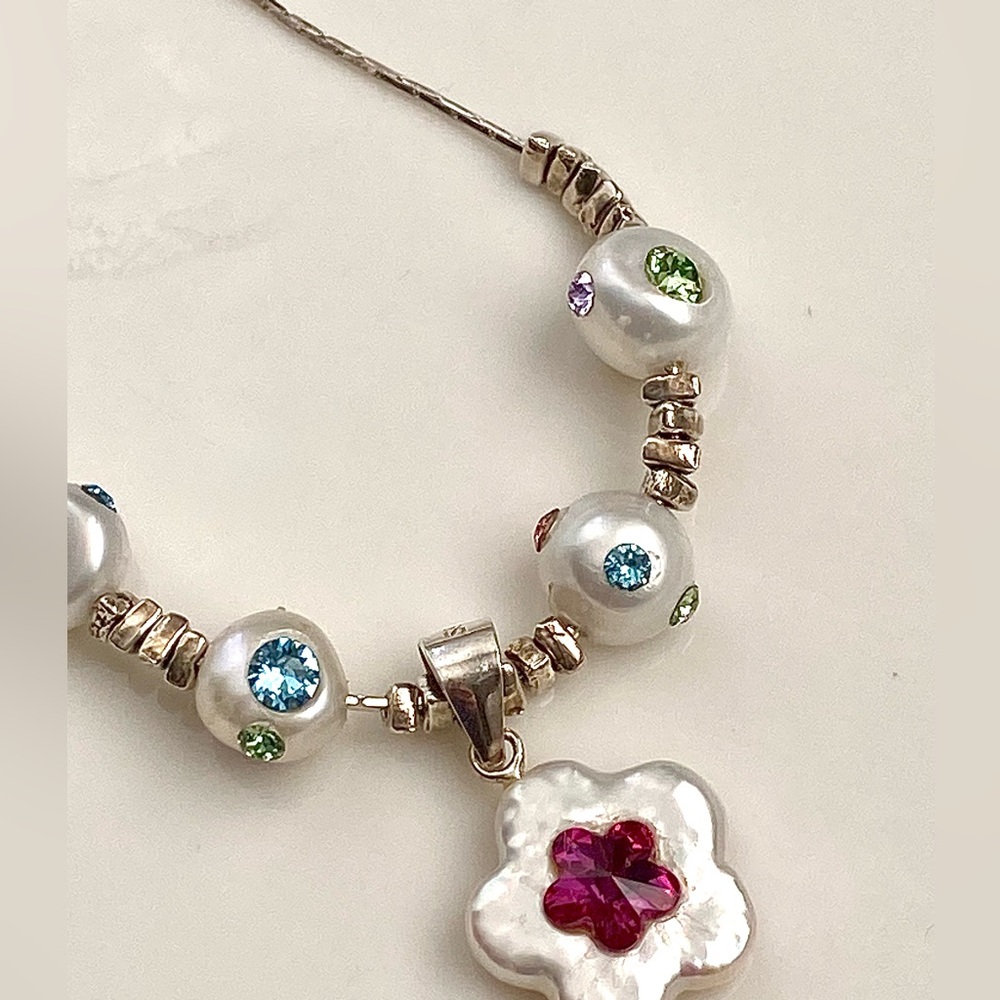 N277-Handmade S925 Freshwater Pearl Crystal Necklace - Picture 12 of 14